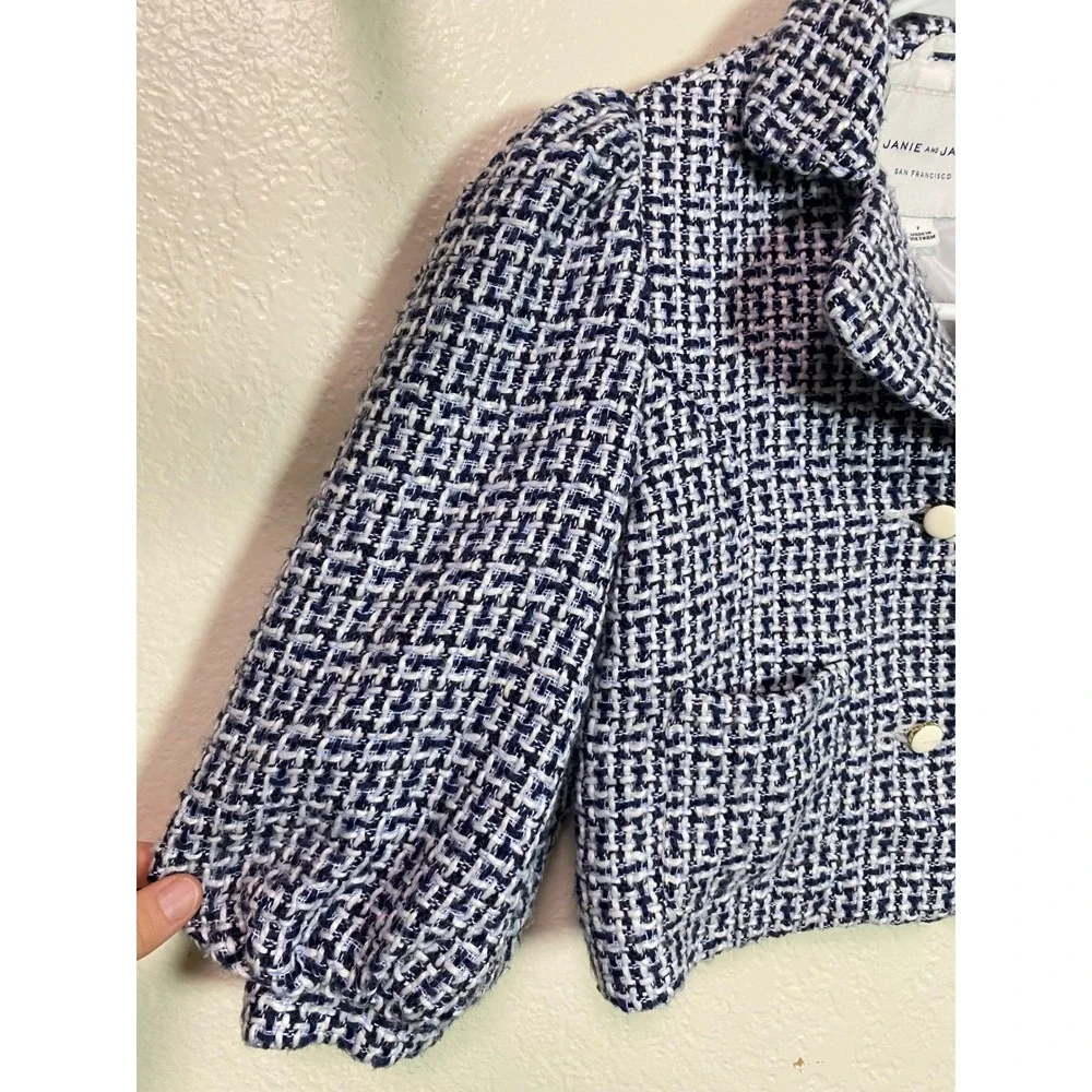 Janie and Jack Kids Navy White Tweed Dress and Matching Jacket Set Size 7 Preppy